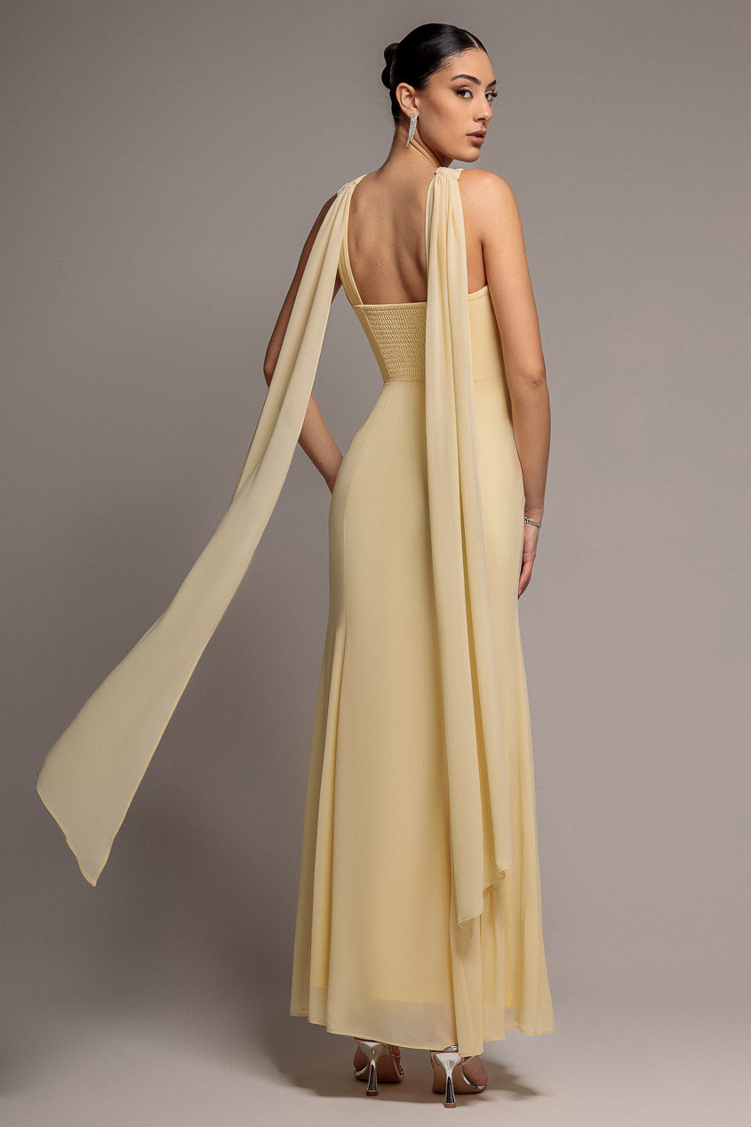Goddiva CROSS FRONT SCARF BACK CHIFFON MERMAID MAXI DRESS BY GODDIVA