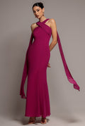 Goddiva CROSS FRONT SCARF BACK CHIFFON MERMAID MAXI DRESS BY GODDIVA