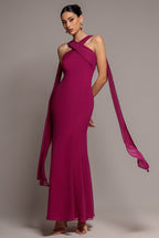 Goddiva CROSS FRONT SCARF BACK CHIFFON MERMAID MAXI DRESS BY GODDIVA