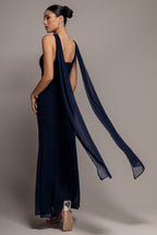 Goddiva CROSS FRONT SCARF BACK CHIFFON MERMAID MAXI DRESS BY GODDIVA