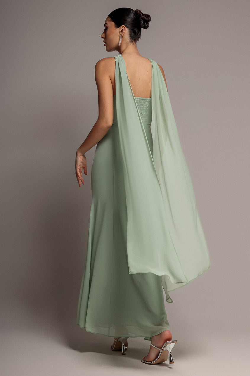 Goddiva CROSS FRONT SCARF BACK CHIFFON MERMAID MAXI DRESS BY GODDIVA