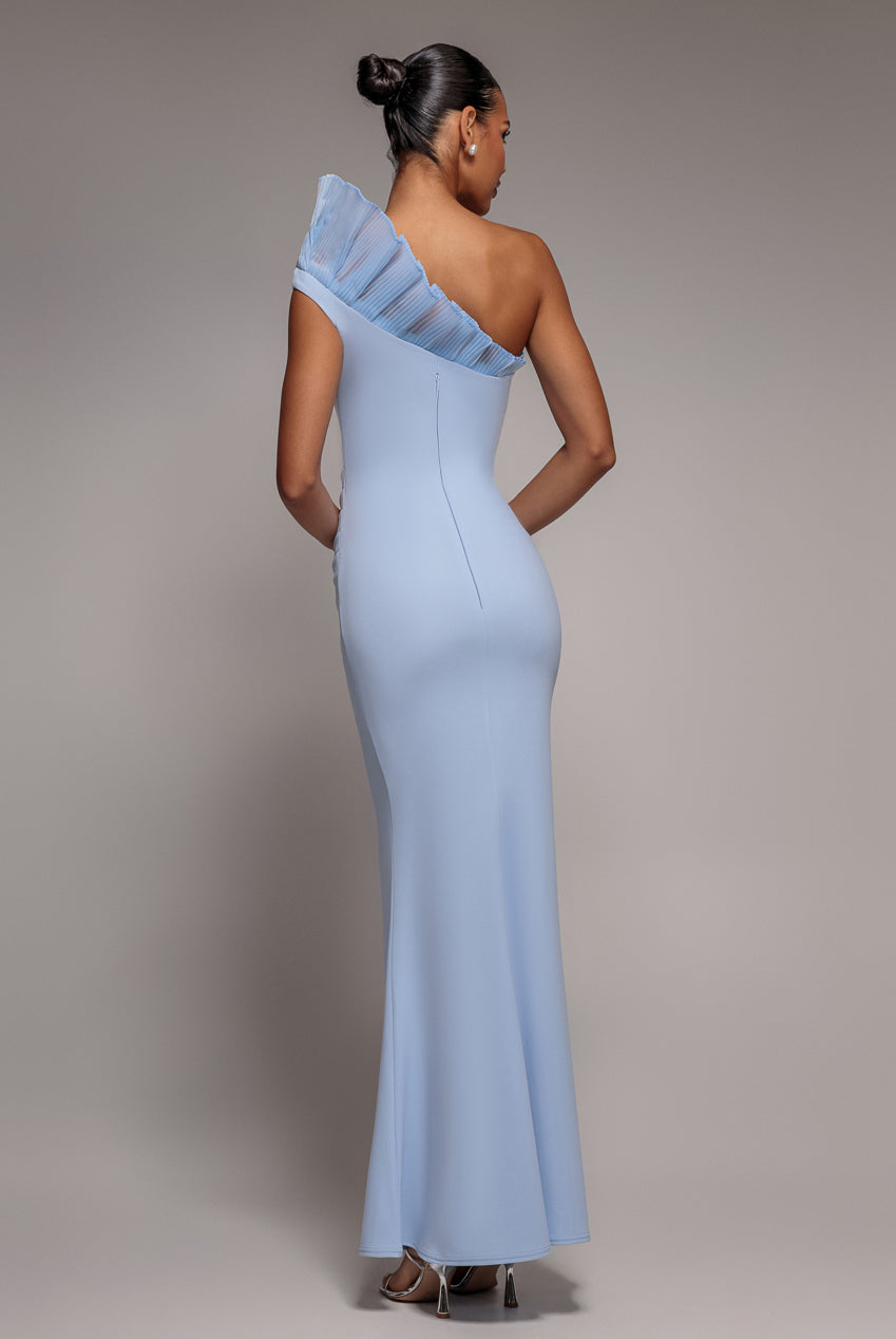 Goddiva ONE SHOULDER ORGANZA FRILL PLEATED MERMAID MAXI DRESS BY GODDIVA