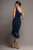 Goddiva ONE SHOULDER PLEATED FAN MIDI DRESS BY GODDIVA