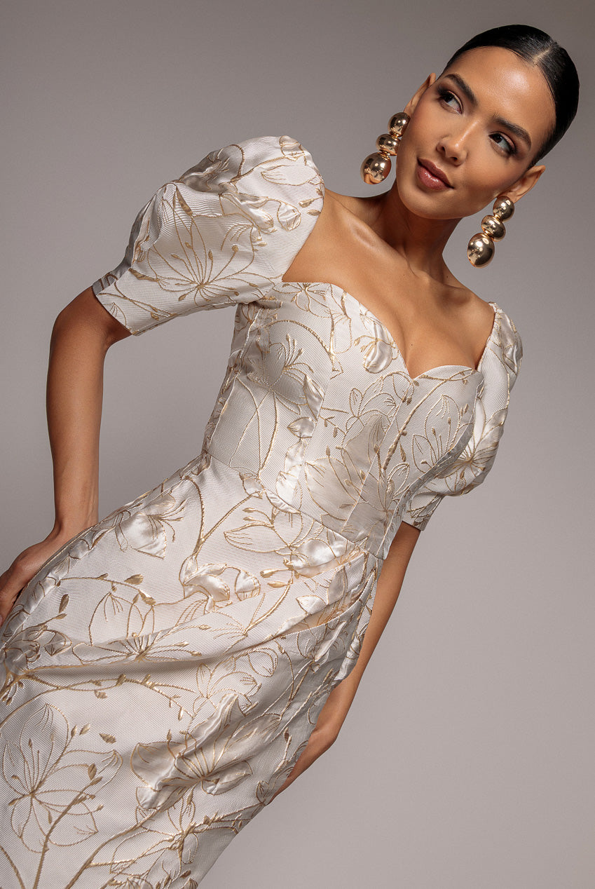 Goddiva PUFF SLEEVE SWEETHEART MIDI DRESS BY GODDIVA