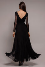 Goddiva DOBBY MESH INSERT LONG SLEEVE A-LINE MAXI DRESS BY GODDIVA