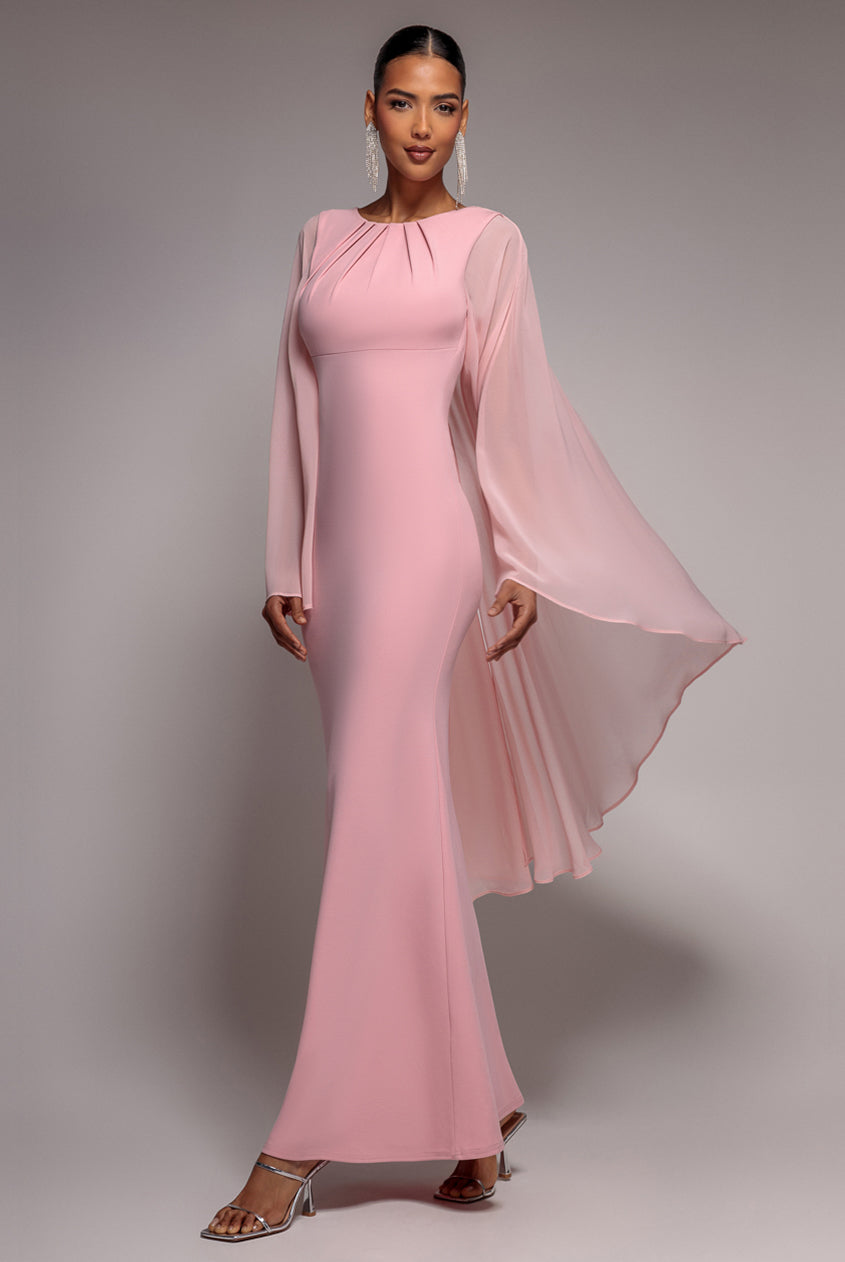 Goddiva CAPE SLEEVE CHIFFON AND SCUBA CREPE MAXI DRESS BY GODDIVA