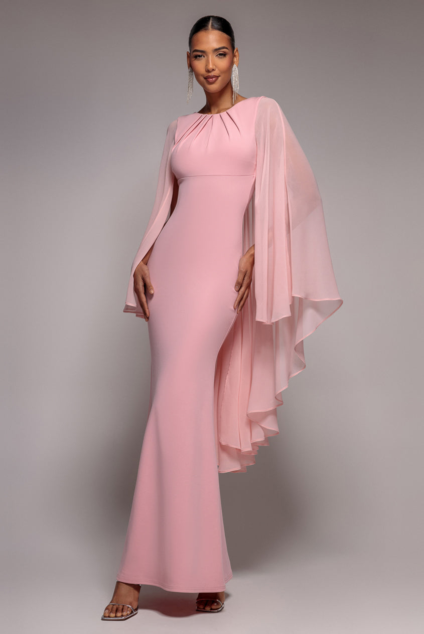 Goddiva CAPE SLEEVE CHIFFON AND SCUBA CREPE MAXI DRESS BY GODDIVA
