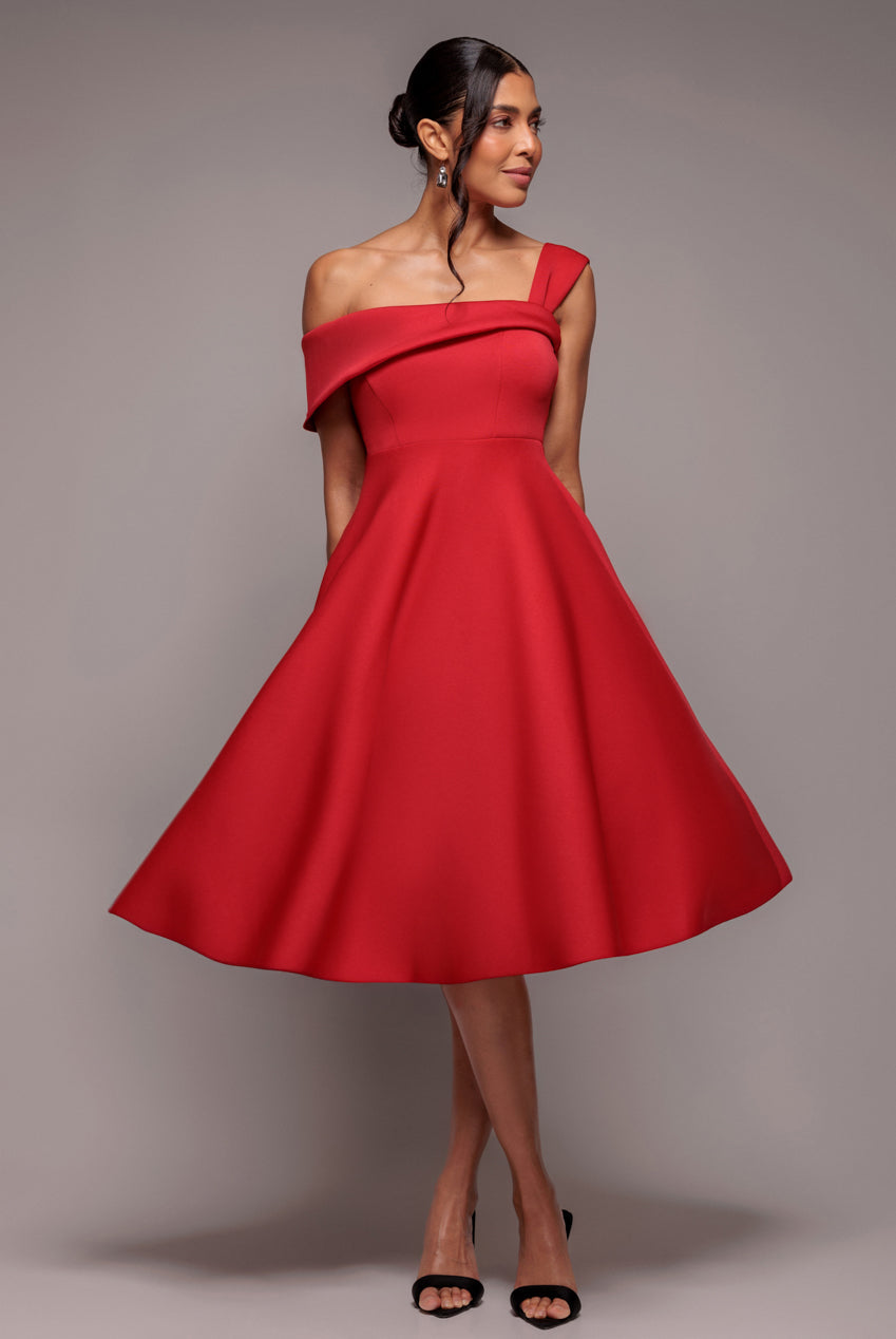 Goddiva One Shoulder A Line Midi Dress