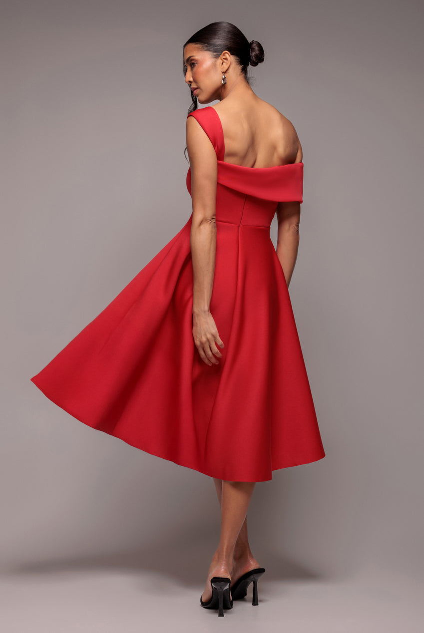 Goddiva One Shoulder A Line Midi Dress