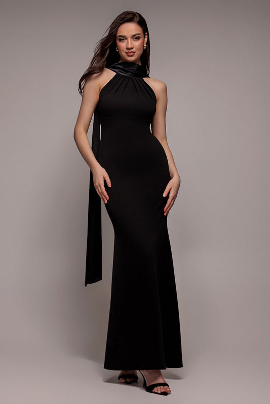 Goddiva Satin Multi-Tie Halterneck Maxi Dress