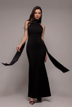 Goddiva Satin Multi-Tie Halterneck Maxi Dress