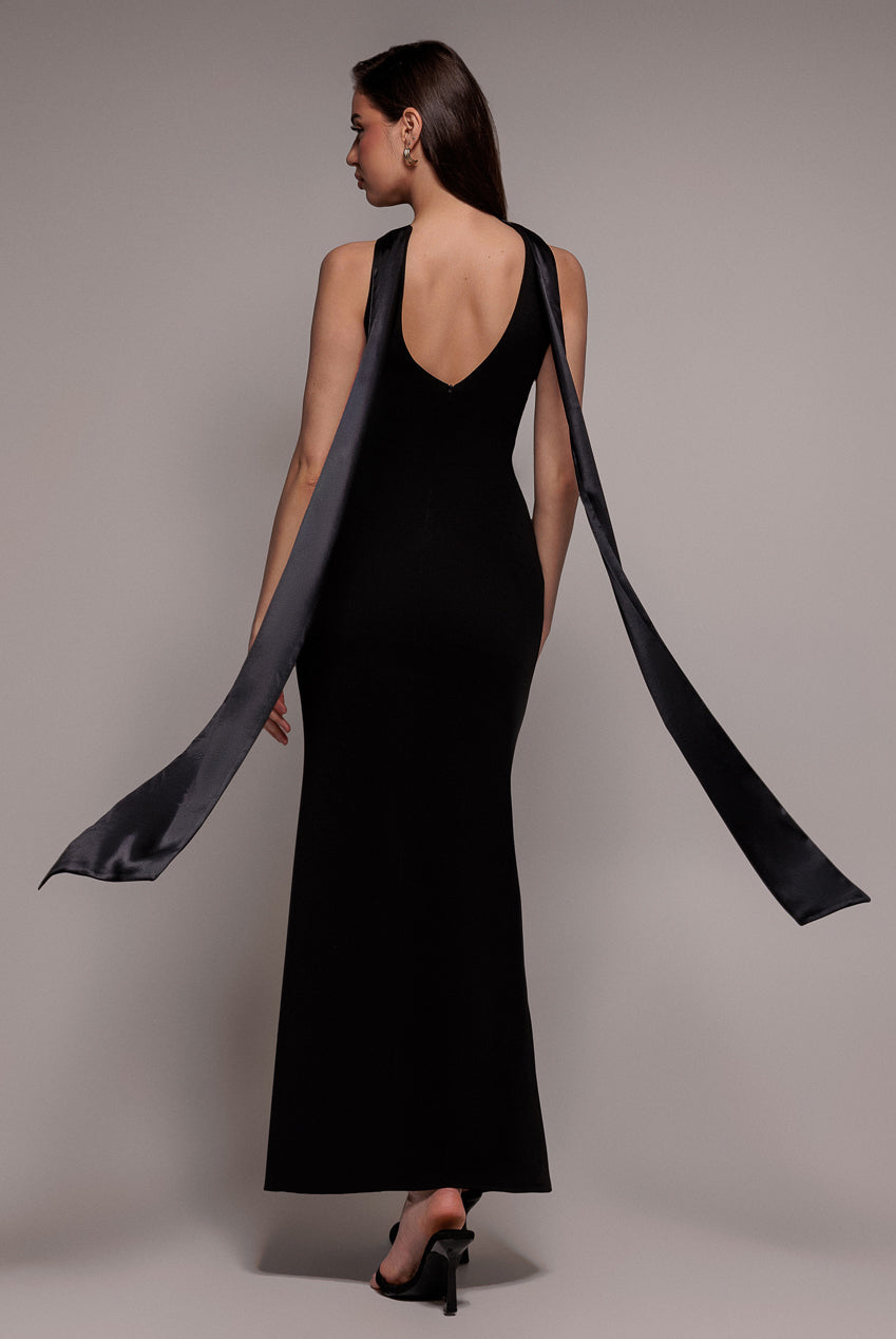Goddiva Satin Multi-Tie Halterneck Maxi Dress