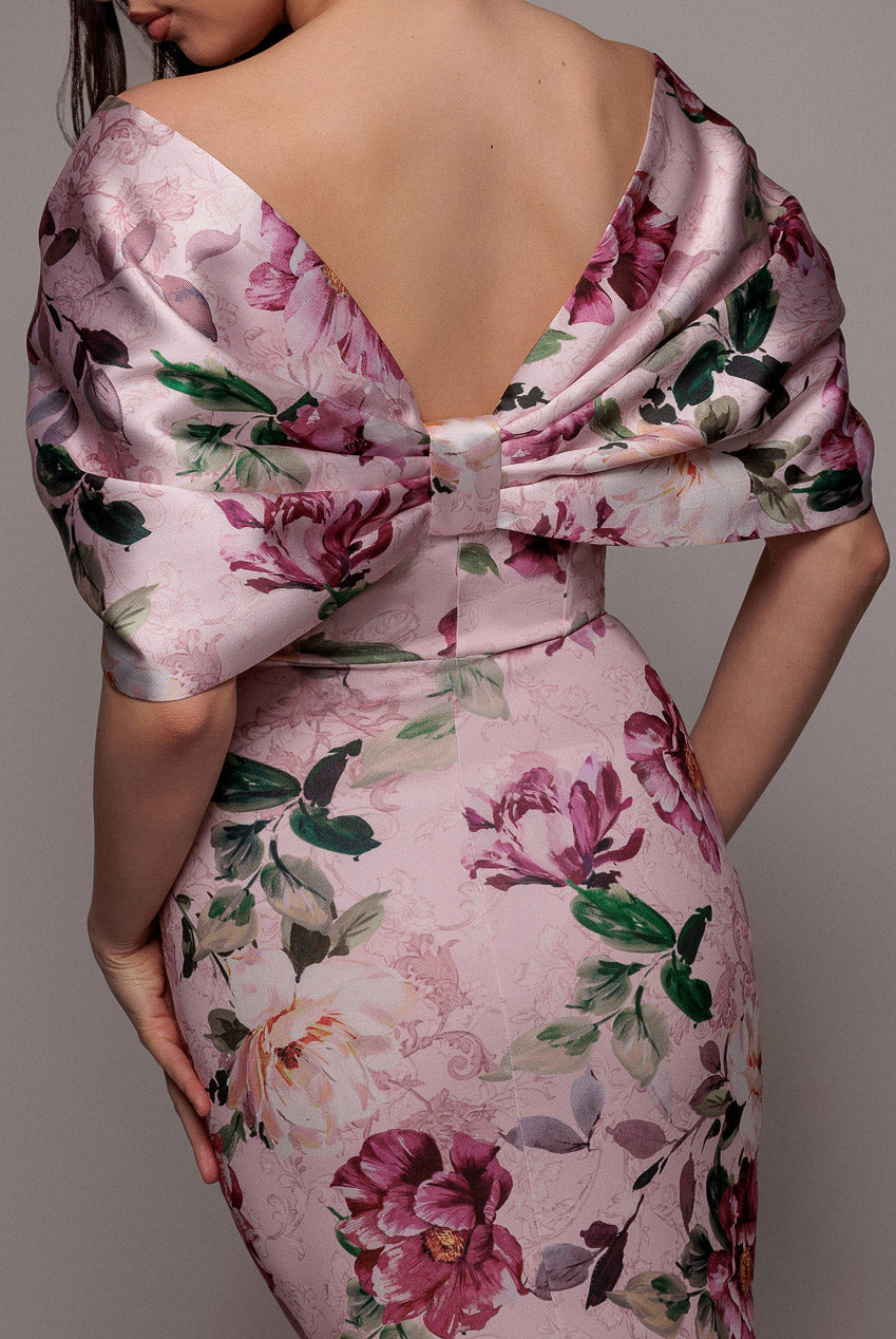 Goddiva Off Shoulder Floral Bow Back Maxi Dress