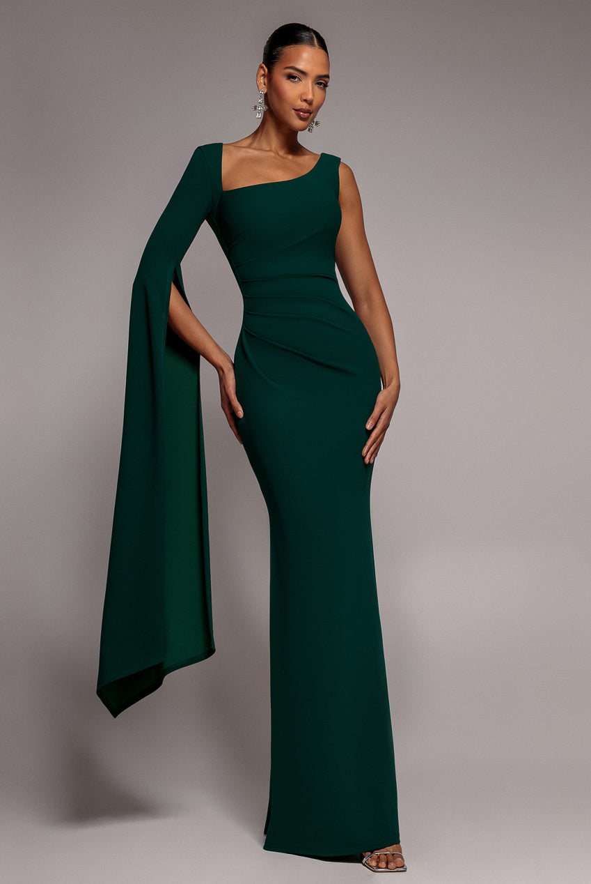 Goddiva One Shoulder Cape Sleeve Maxi Dress
