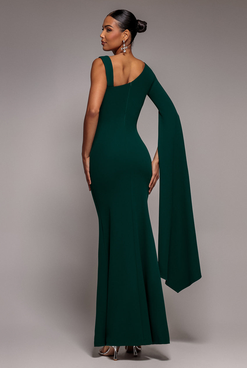 Goddiva One Shoulder Cape Sleeve Maxi Dress