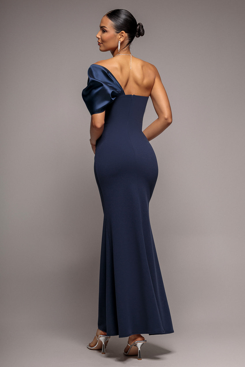 Goddiva Off The Shoulder Satin Bow Neck Maxi Dress