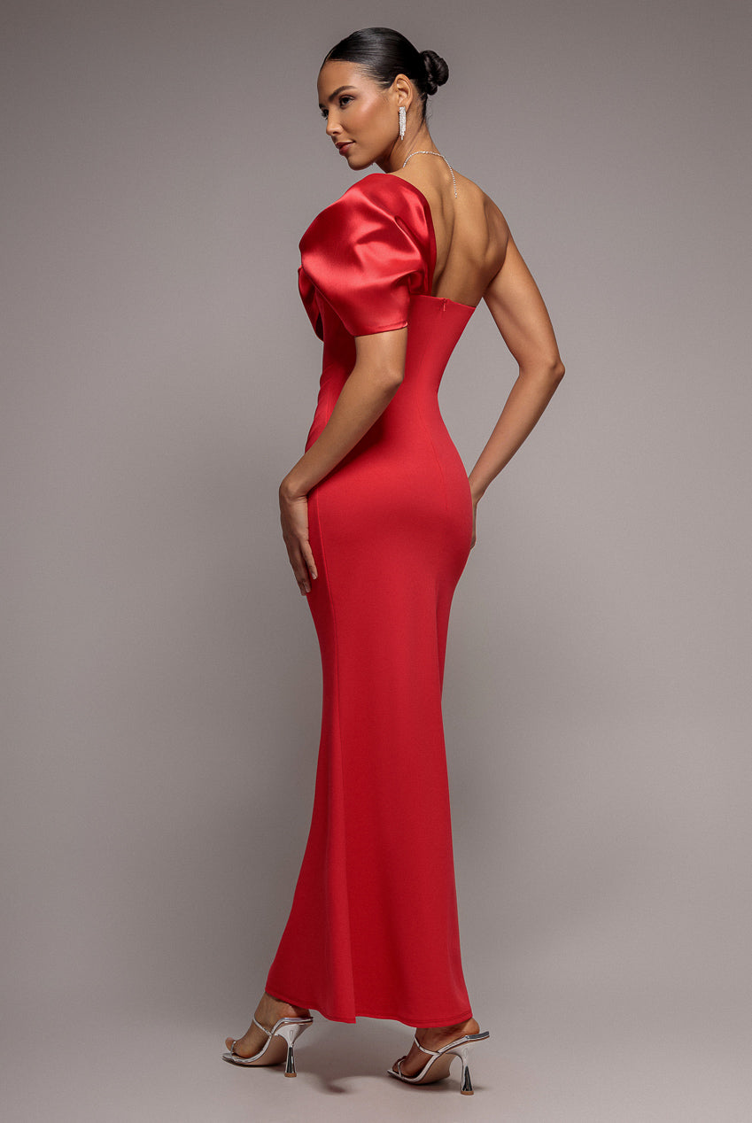 Goddiva Off The Shoulder Satin Bow Neck Maxi Dress