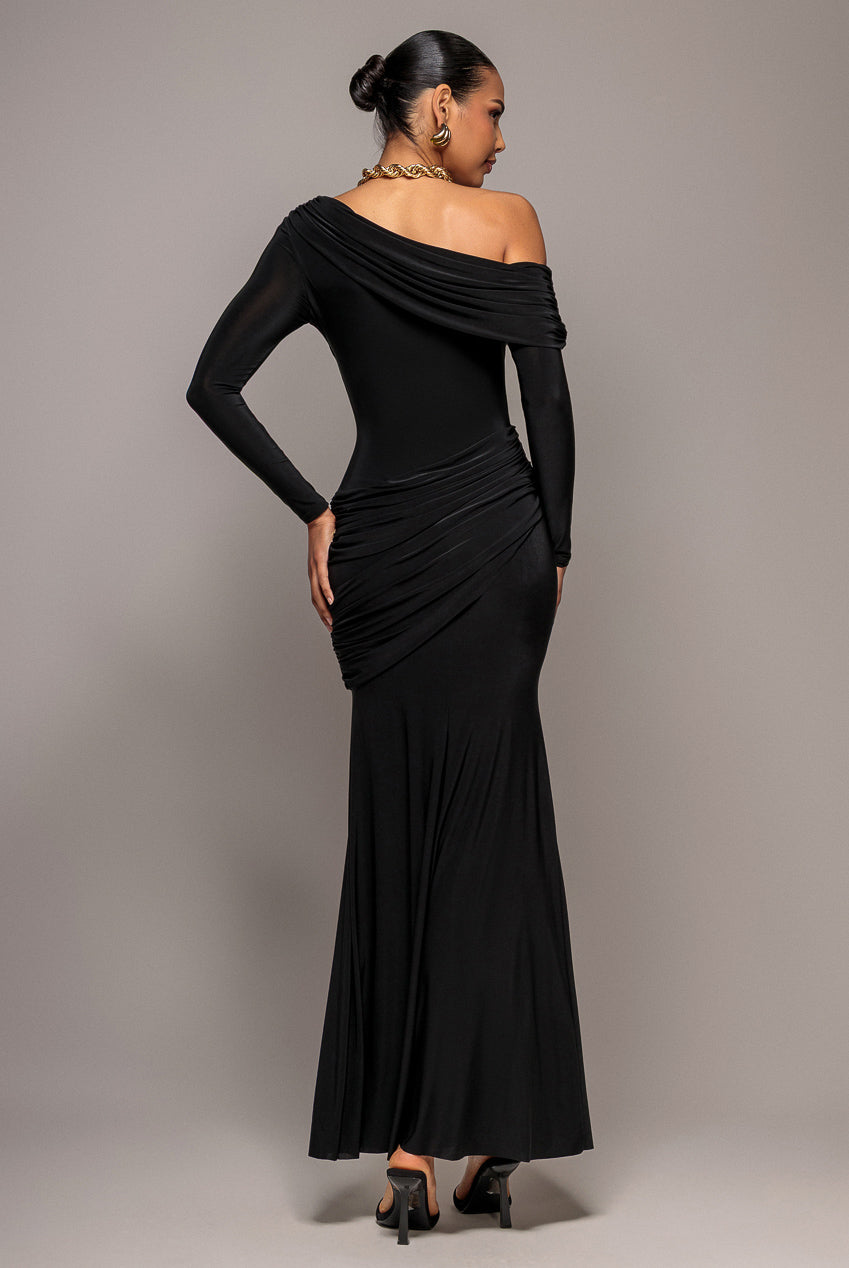 Goddiva OFF SHOULDER GATHERED PANEL SOFT TOUCH MAXI DRESS BY GODDIVA