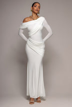 Goddiva OFF SHOULDER GATHERED PANEL SOFT TOUCH MAXI DRESS BY GODDIVA