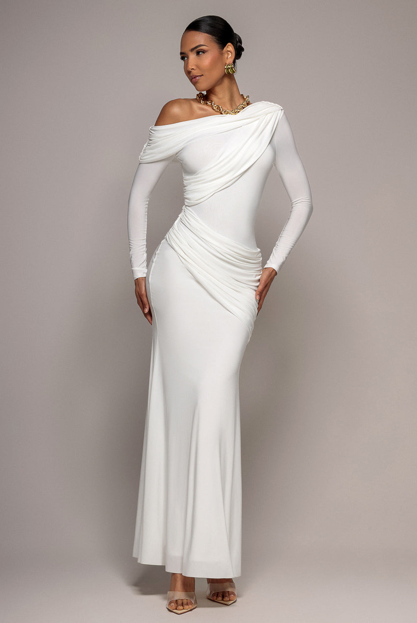 Goddiva OFF SHOULDER GATHERED PANEL SOFT TOUCH MAXI DRESS BY GODDIVA