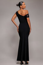 Goddiva LACE COWL ONE SHOULDER SCUBA CREPE MAXI DRESS BY GODDIVA