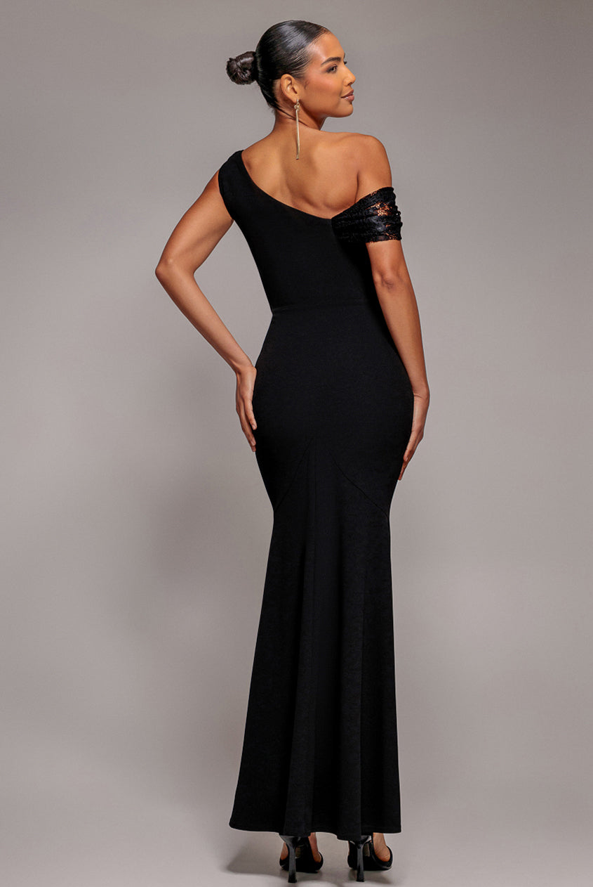 Goddiva LACE COWL ONE SHOULDER SCUBA CREPE MAXI DRESS BY GODDIVA