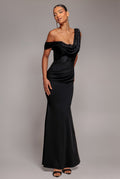 Goddiva LACE COWL ONE SHOULDER SCUBA CREPE MAXI DRESS BY GODDIVA