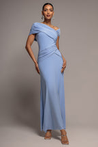 Goddiva ASYMMETRIC NECK GATHERED WAIST MAXI DRESS BY GODDIVA