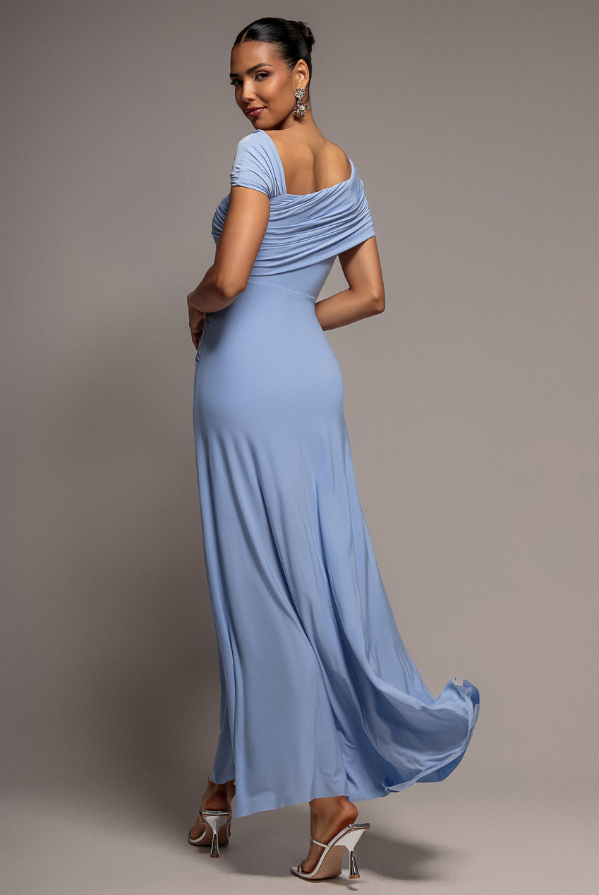 Goddiva ASYMMETRIC NECK GATHERED WAIST MAXI DRESS BY GODDIVA