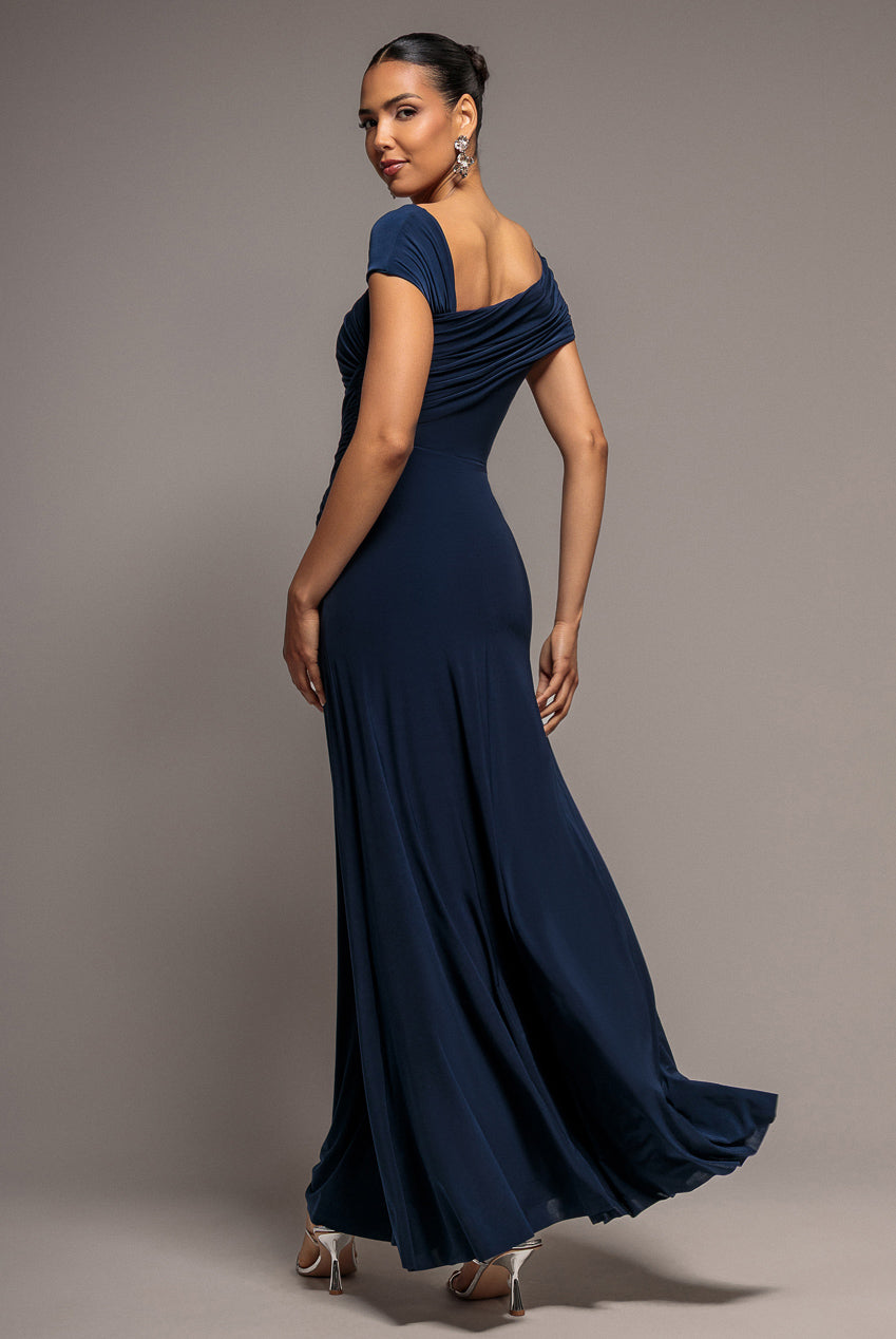 Goddiva ASYMMETRIC NECK GATHERED WAIST MAXI DRESS BY GODDIVA