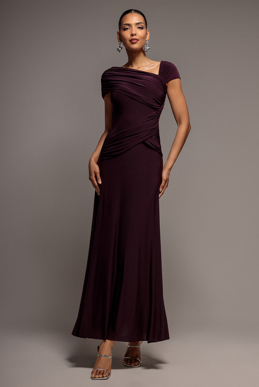 Goddiva ASYMMETRIC NECK GATHERED WAIST MAXI DRESS BY GODDIVA