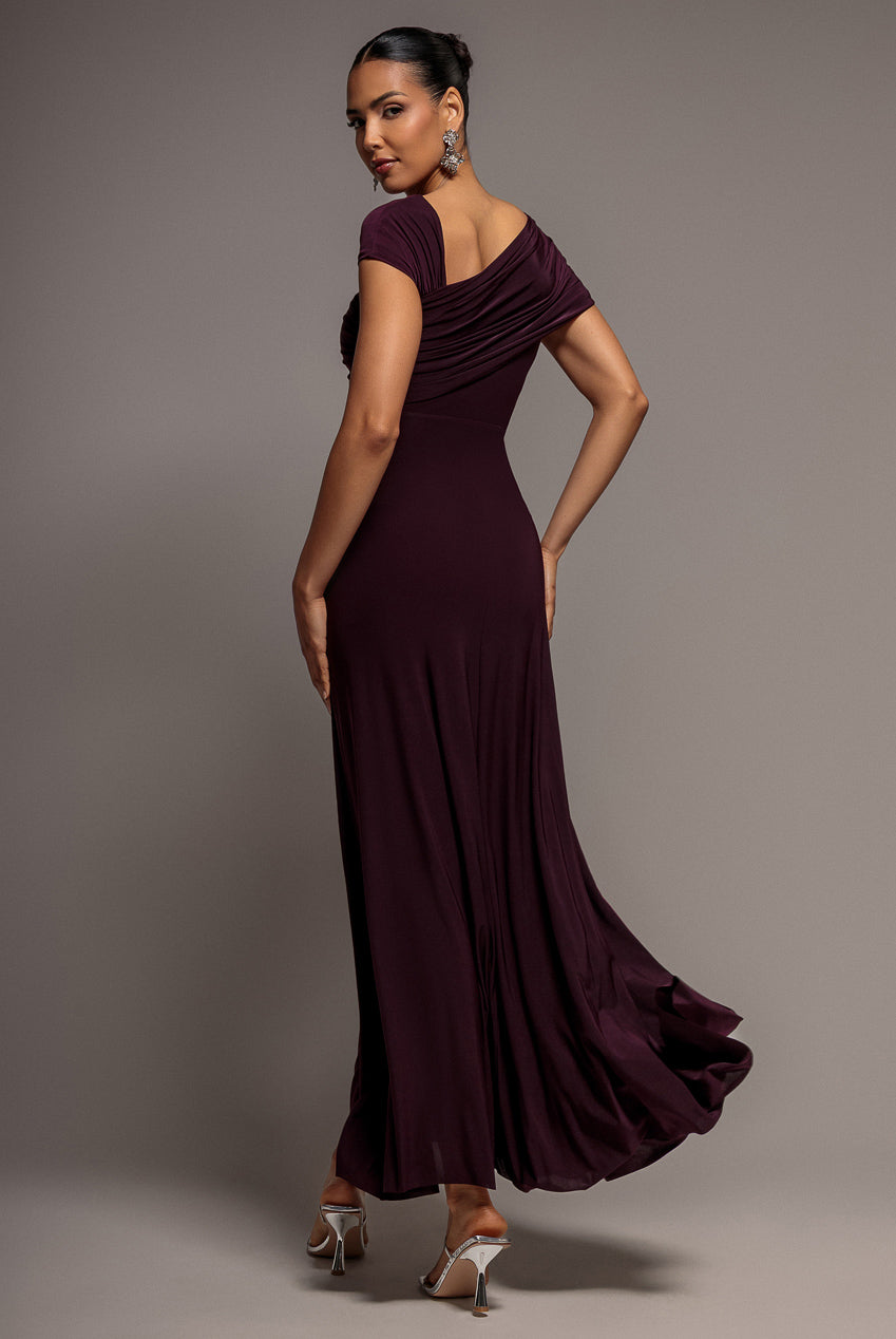 Goddiva ASYMMETRIC NECK GATHERED WAIST MAXI DRESS BY GODDIVA