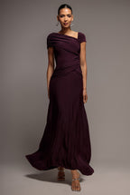 Goddiva ASYMMETRIC NECK GATHERED WAIST MAXI DRESS BY GODDIVA