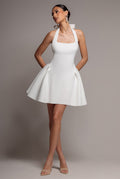 Corset Fit And Flare Halter Neck Skater Mini Dress - White by Goddiva - DR5107