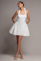 Corset Fit And Flare Halter Neck Skater Mini Dress - White by Goddiva - DR5107