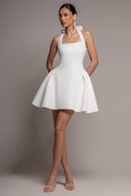 Corset Fit And Flare Halter Neck Skater Mini Dress - White by Goddiva - DR5107