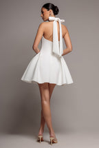 Corset Fit And Flare Halter Neck Skater Mini Dress - White by Goddiva - DR5107