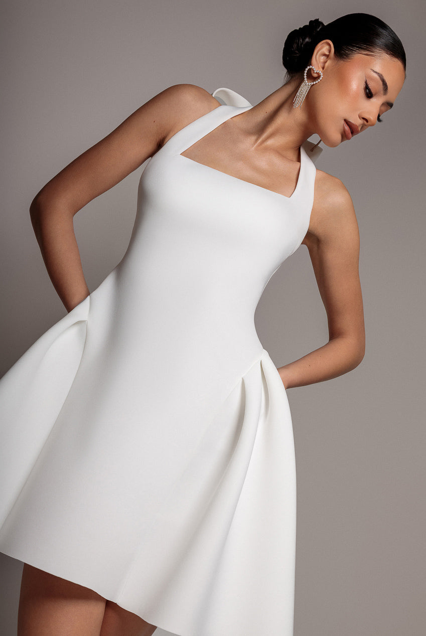 Corset Fit And Flare Halter Neck Skater Mini Dress - White by Goddiva - DR5107