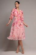 Goddiva FLORAL PRINT WRAP A LINE MIDI DRESS BY GODDIVA