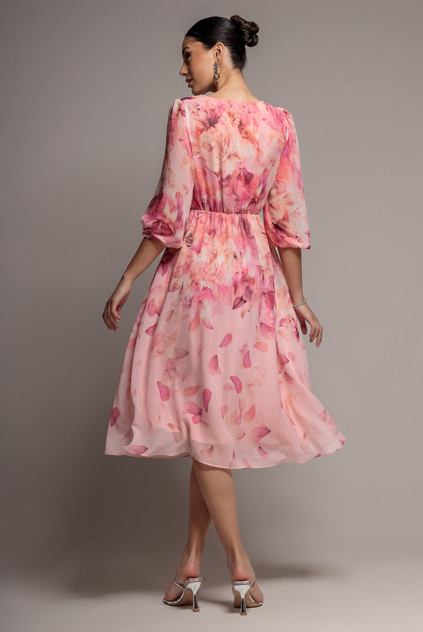 Goddiva FLORAL PRINT WRAP A LINE MIDI DRESS BY GODDIVA