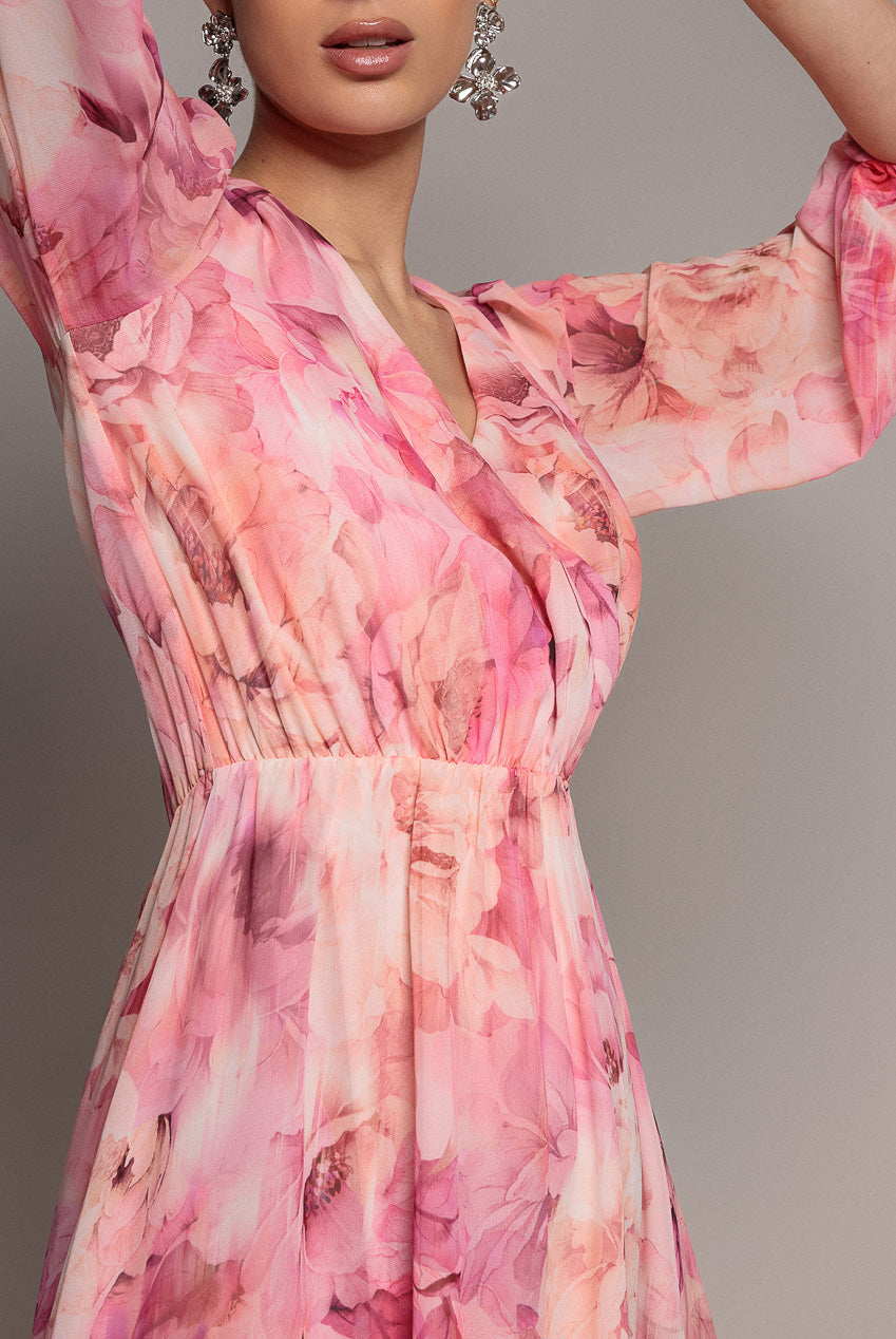 Goddiva FLORAL PRINT WRAP A LINE MIDI DRESS BY GODDIVA