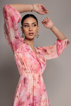 Goddiva FLORAL PRINT WRAP A LINE MIDI DRESS BY GODDIVA