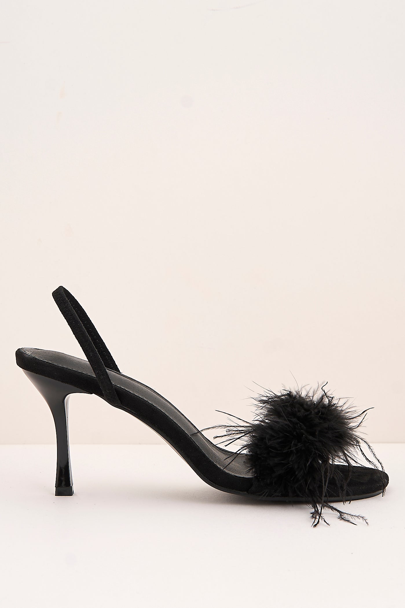 Margot Feathered Trim Band Slingback Heeled Sandals In Black by Miss Diva - P 1487 BLK