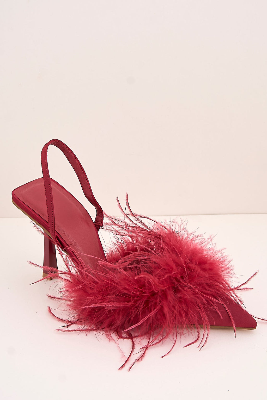 Aisla Pointed Toe Feather Slingback Court Shoes In Red by Miss Diva - P 1367 RED