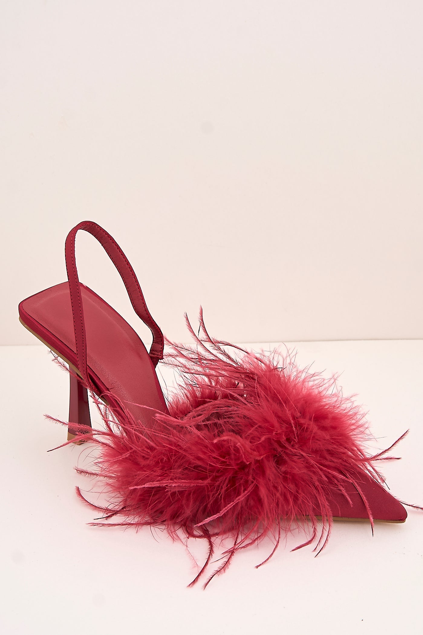 Aisla Pointed Toe Feather Slingback Court Shoes In Red by Miss Diva - P 1367 RED
