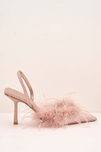 Aisla Pointed Toe Feather Slingback Court Shoes In Nude by Miss Diva - P 1367 NUD
