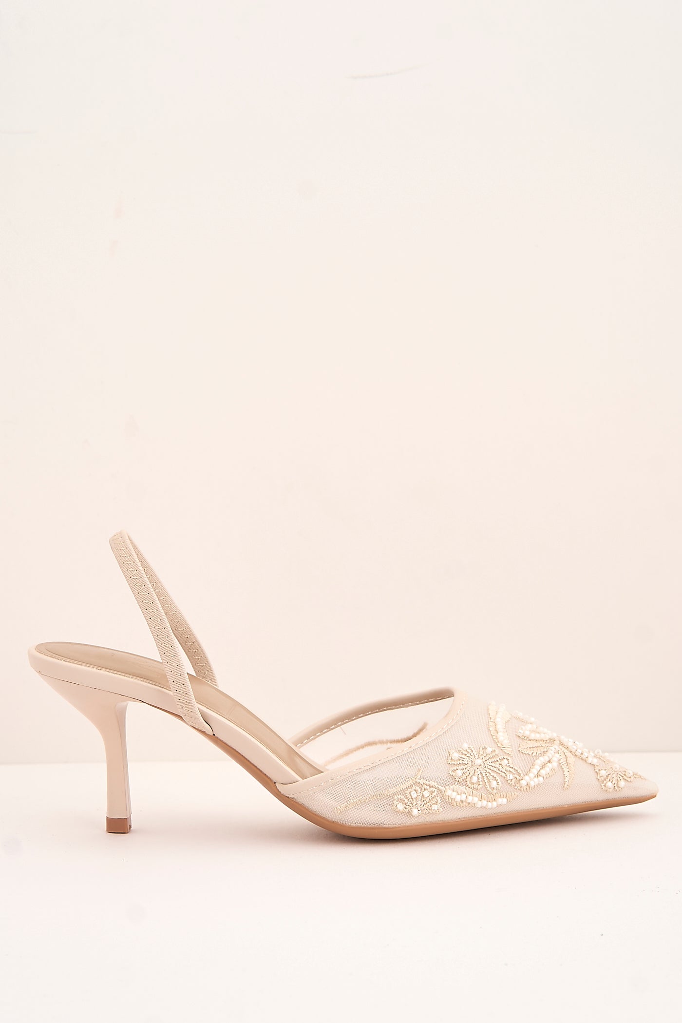 Romina Bead Embellished Mesh Slingback Court Shoes In Beige by Miss Diva - 13GB 17 BEI