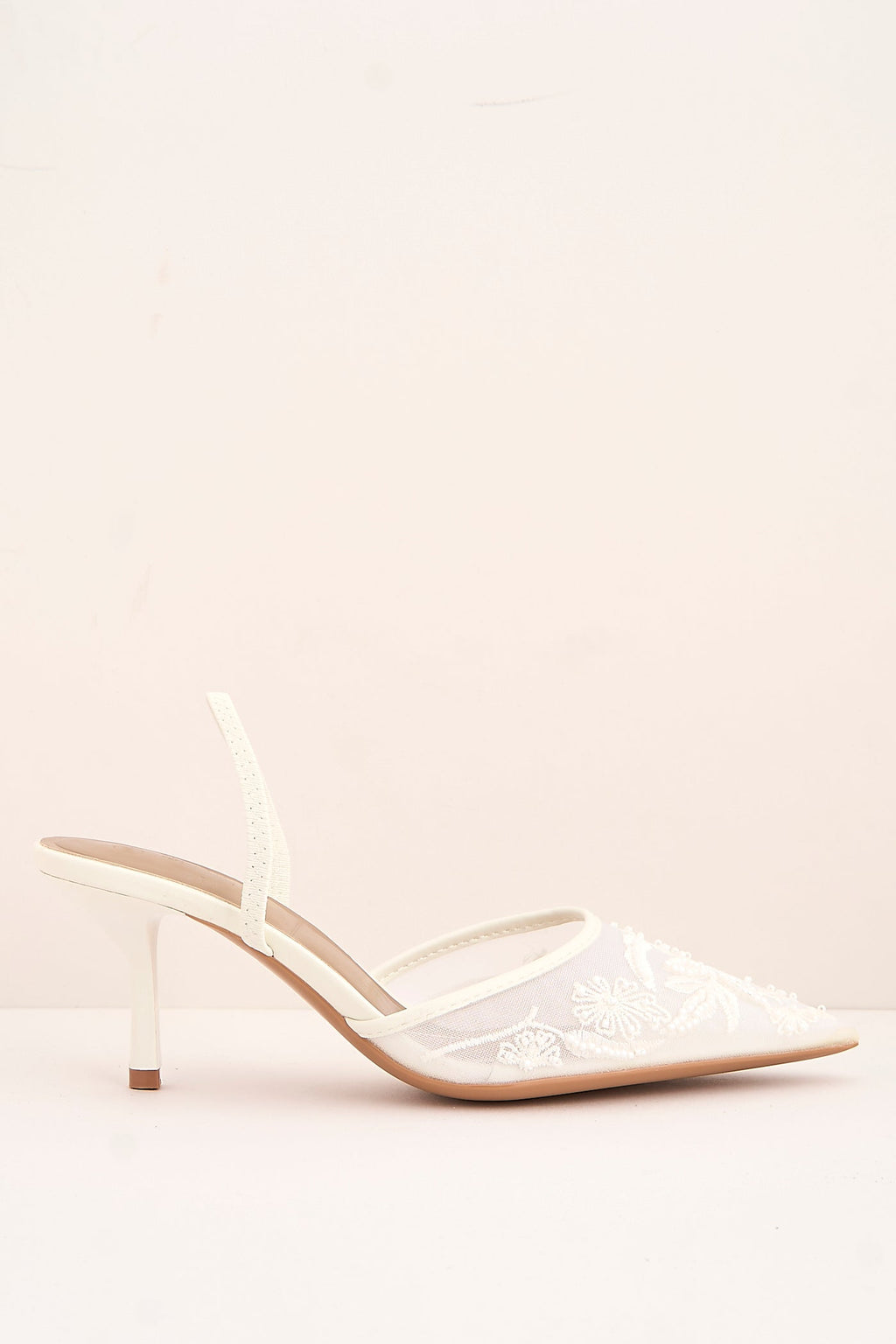 Romina Bead Embellished Mesh Slingback Court Shoes In White by Miss Diva - 13GB 17 WHT