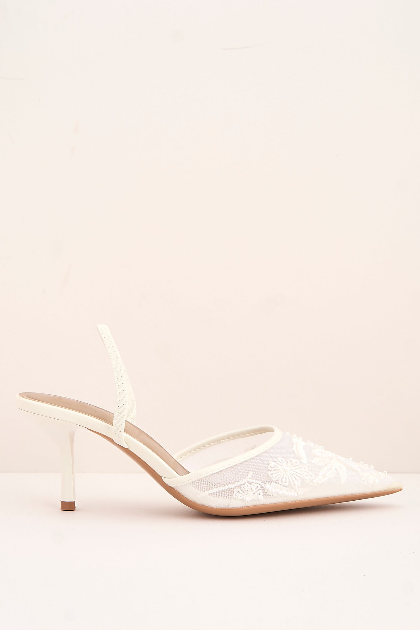 Romina Bead Embellished Mesh Slingback Court Shoes In White by Miss Diva - 13GB 17 WHT