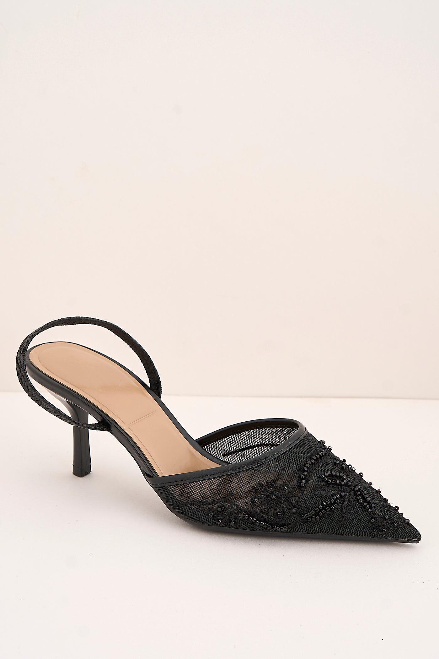 Romina Bead Embellished Mesh Slingback Court Shoes In Black by Miss Diva - 13GB 17 BLK
